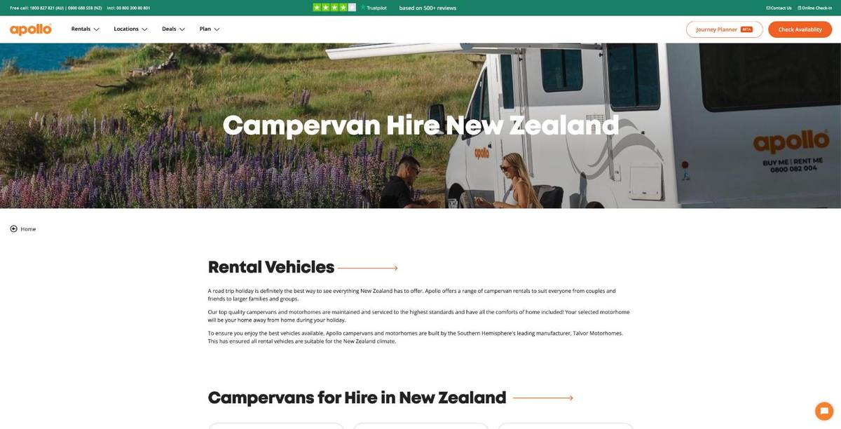 Apollo website: campervan hire New Zealand