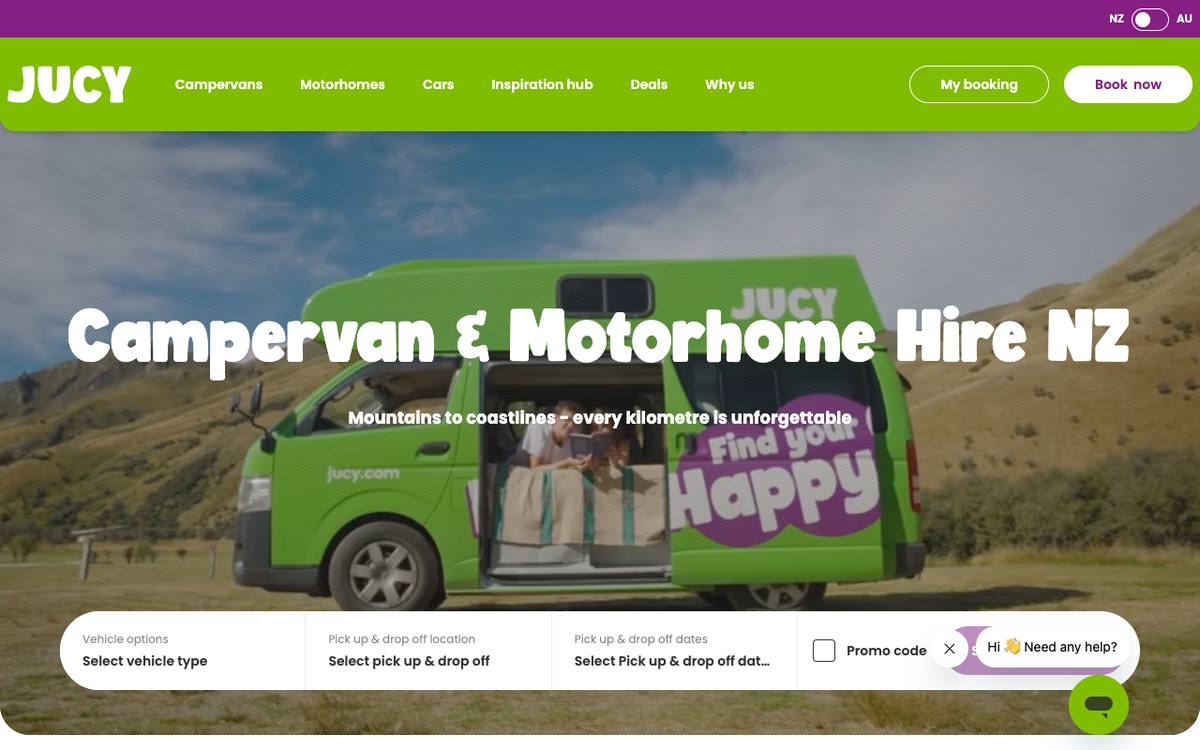 JUCY website: campervan and motorhome hire NZ