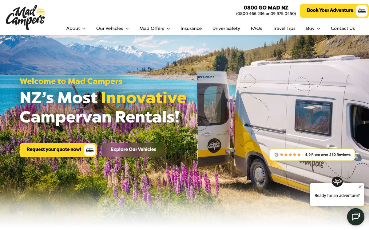Mad Campers website: NZ campervan rentals