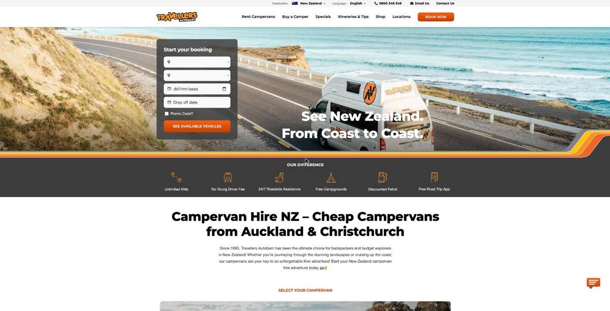 Travellers Autobarn website: campervan hire NZ