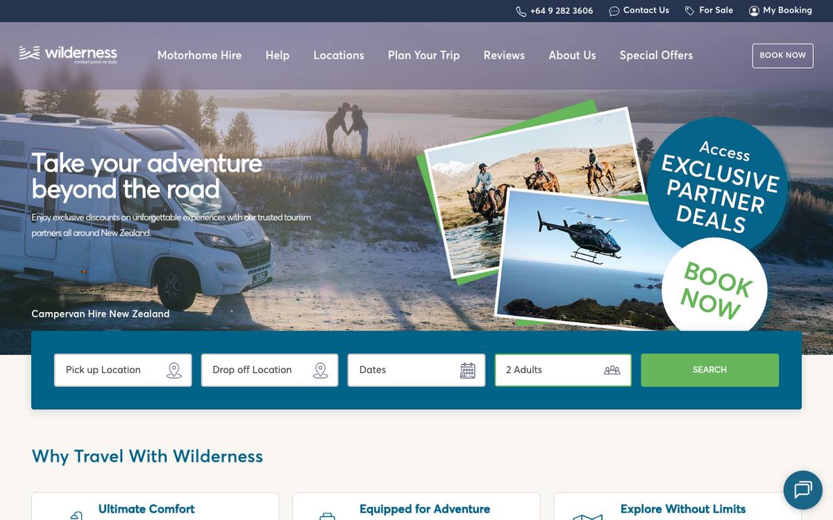 Wilderness website: motorhome hire New Zealand